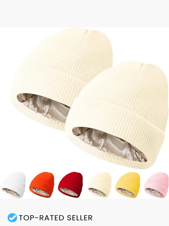 Satin Lined Beanie Hat Winter Skull Cap Soft Slouchy Warm Hair Friendly
